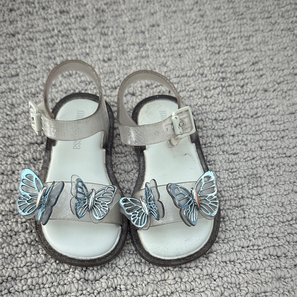 Mini Melissa Silver Butterfly Kids Sandals